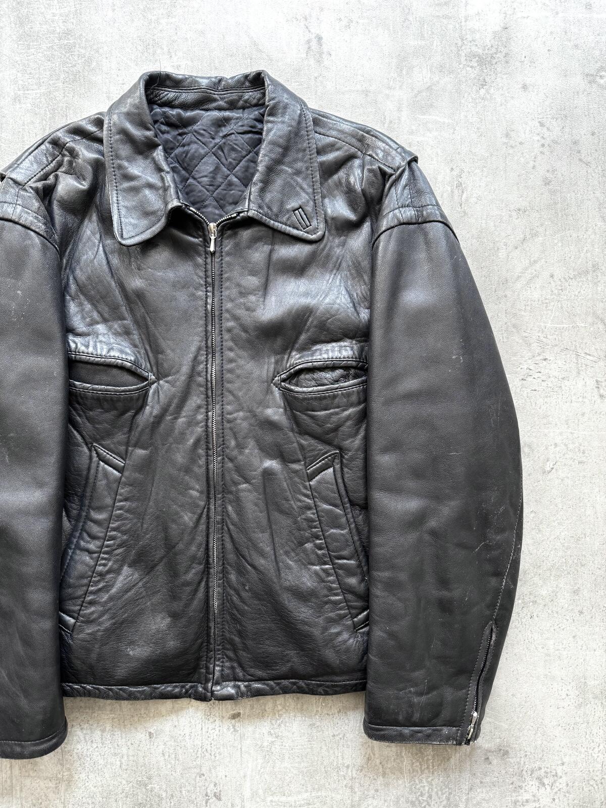 Vintage 1980's Woodhouse English Riri Zipper Cropped Leather Motorcycle Blouson.