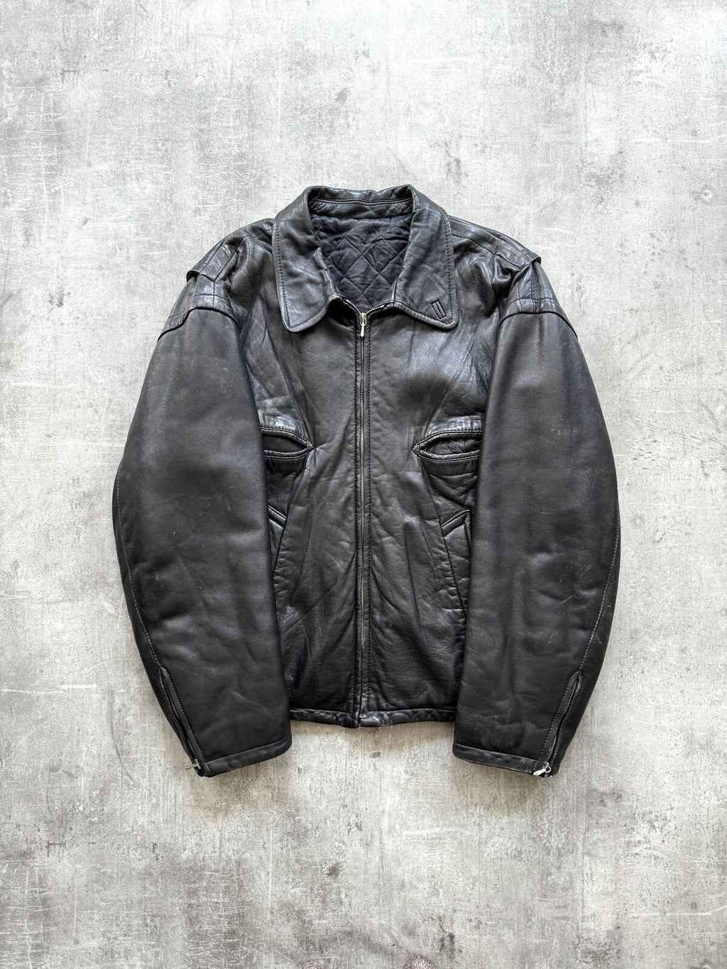 Vintage 1980's Woodhouse English Riri Zipper Cropped Leather Motorcycle Blouson.