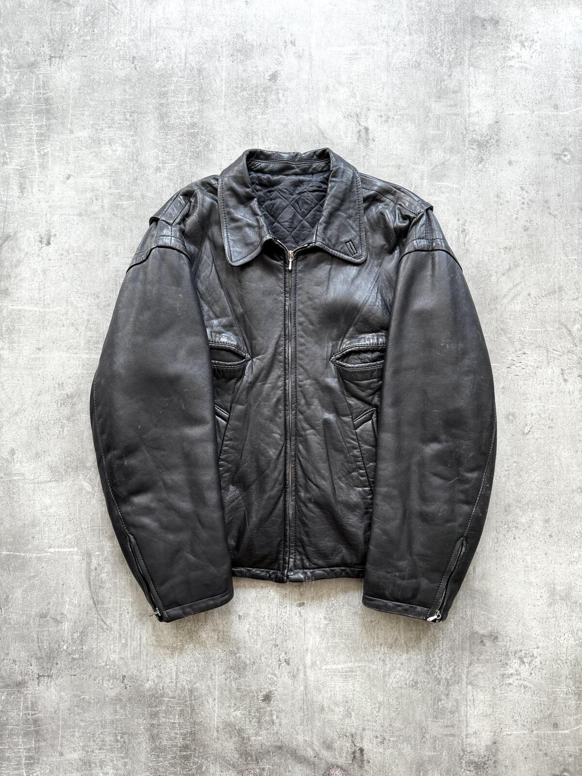 Vintage 1980's Woodhouse English Riri Zipper Cropped Leather Motorcycle Blouson.