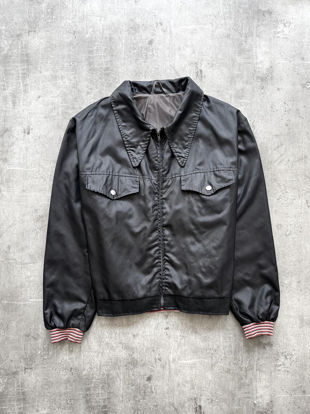 Vintage 1970’s Lightweight Black Nylon Dagger Collar Workwear Mechanics Blouson.