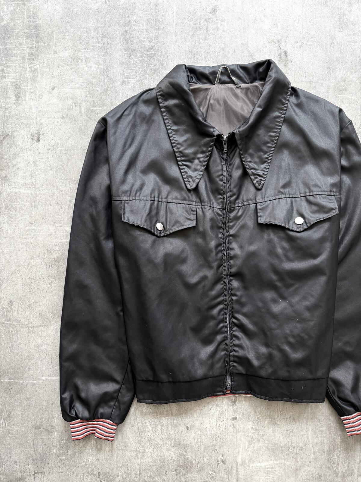 Vintage 1970’s Lightweight Black Nylon Dagger Collar Workwear Mechanics Blouson.