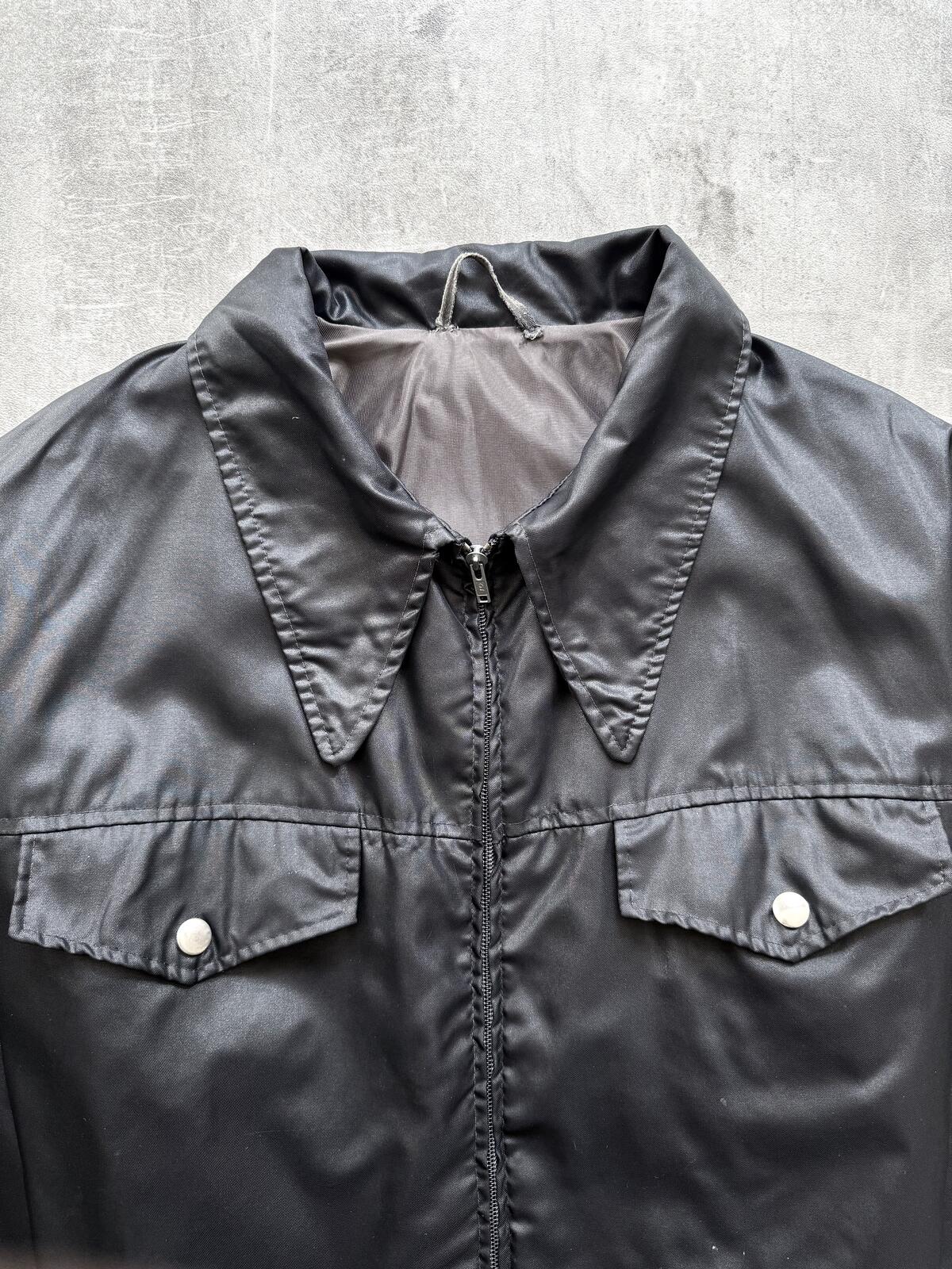 Vintage 1970’s Lightweight Black Nylon Dagger Collar Workwear Mechanics Blouson.