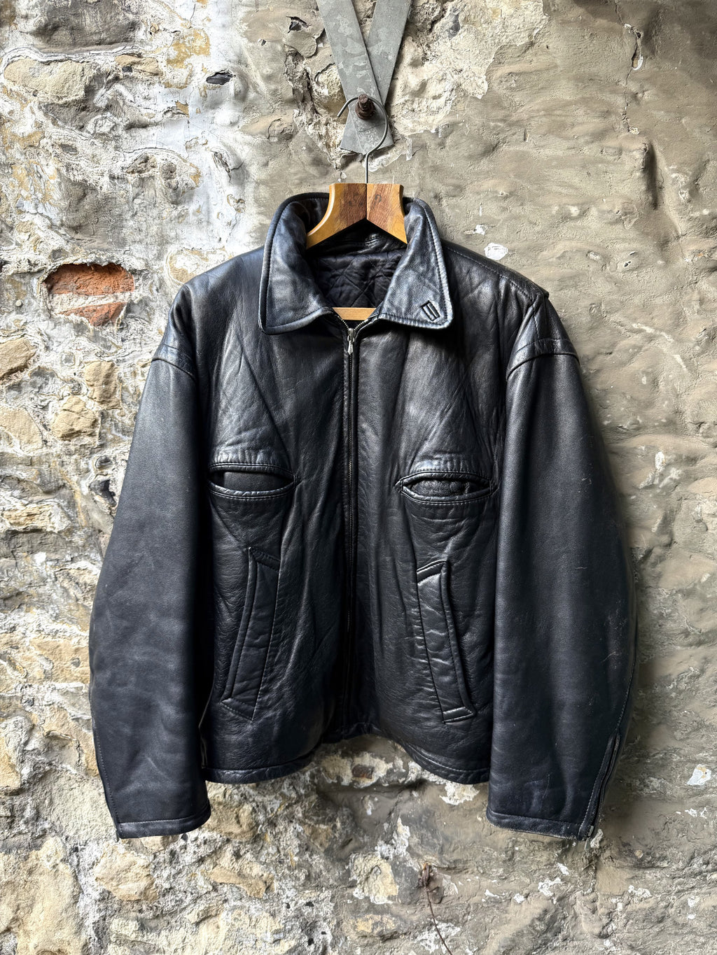 Vintage 1980's Woodhouse English Riri Zipper Cropped Leather Motorcycle Blouson.