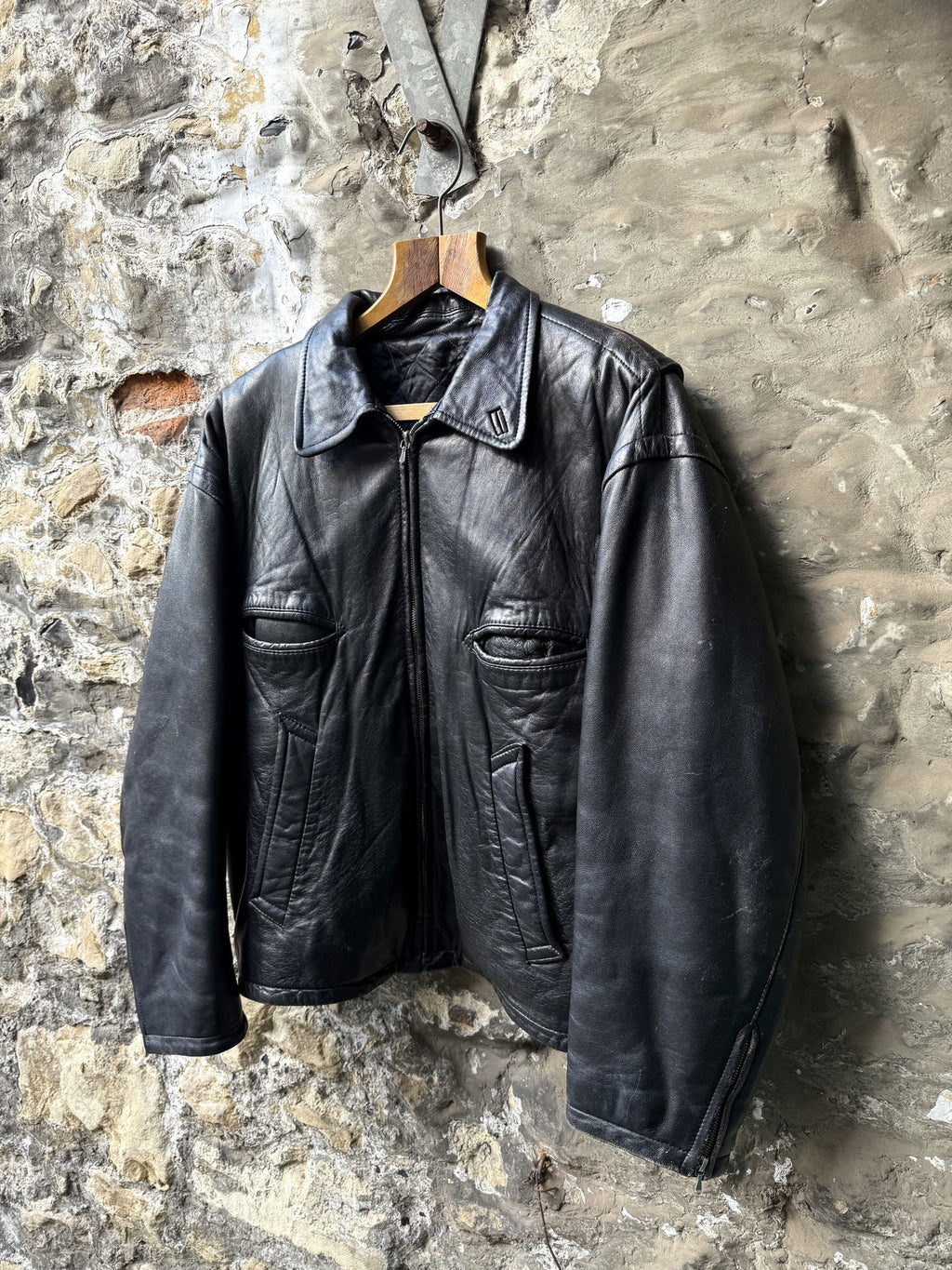 Vintage 1980's Woodhouse English Riri Zipper Cropped Leather Motorcycle Blouson.