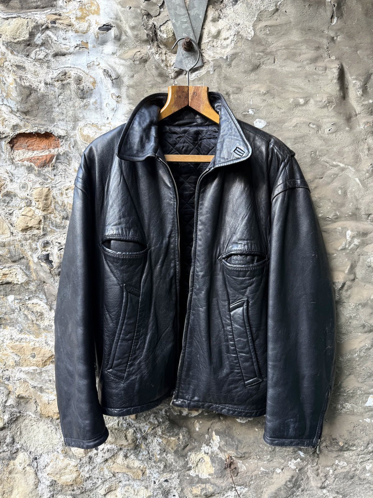 Vintage 1980's Woodhouse English Riri Zipper Cropped Leather Motorcycle Blouson.