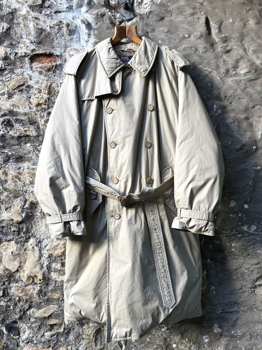 1990's Polo Ralph Lauren Double Breasted Goose Down Belted Commander Trench Coat