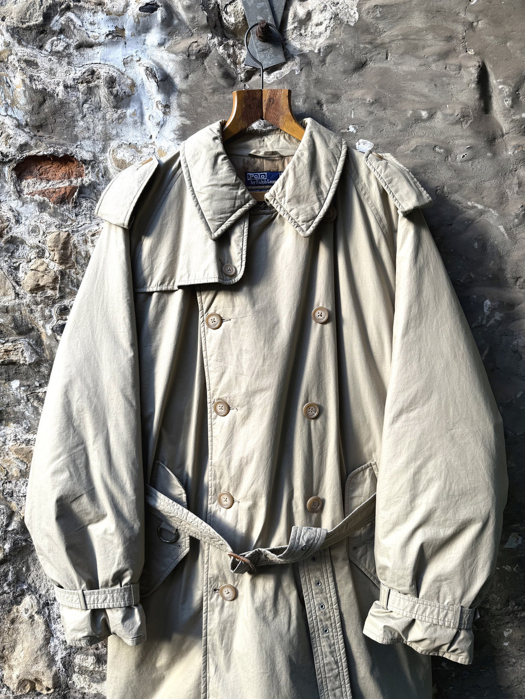 1990's Polo Ralph Lauren Double Breasted Goose Down Belted Commander Trench Coat