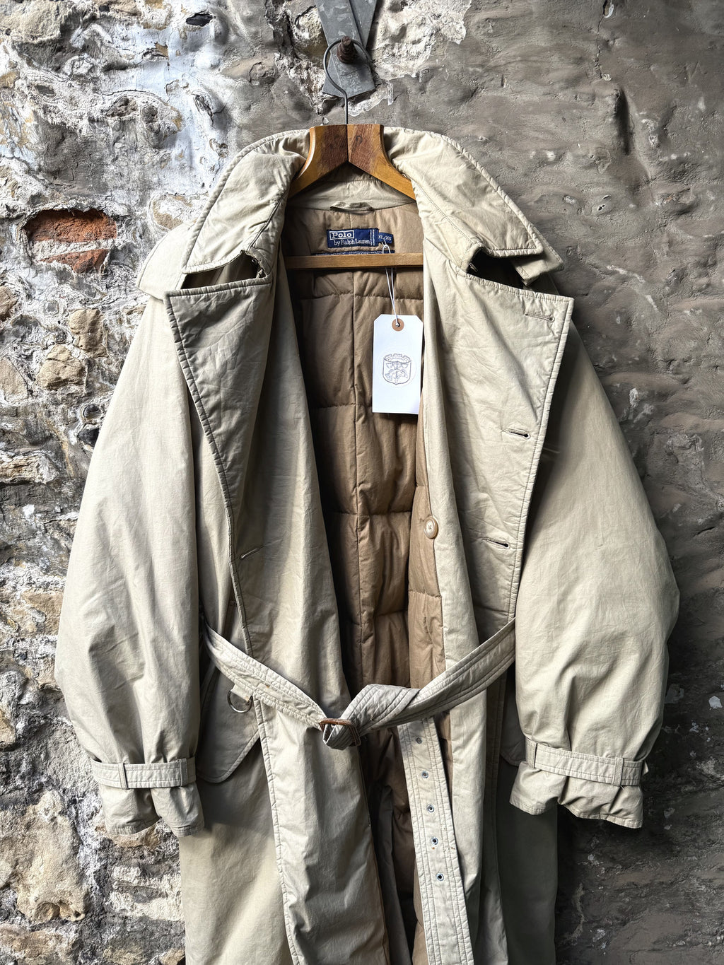 1990's Polo Ralph Lauren Double Breasted Goose Down Belted Commander Trench Coat