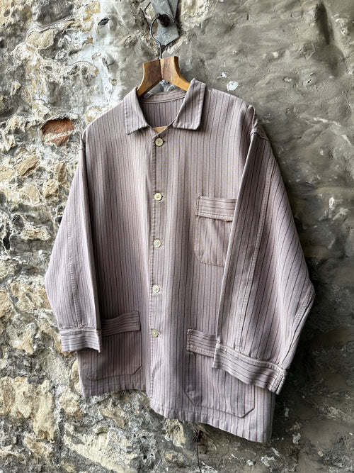 Vintage 30s 40s European Pinstripe Three Pocket Cotton Work Jacket.
