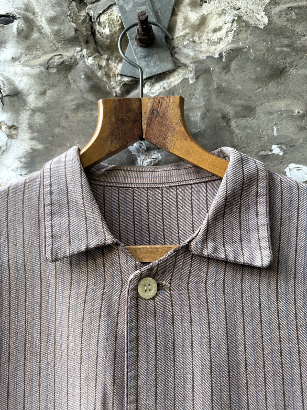 Vintage 30s 40s European Pinstripe Three Pocket Cotton Work Jacket.
