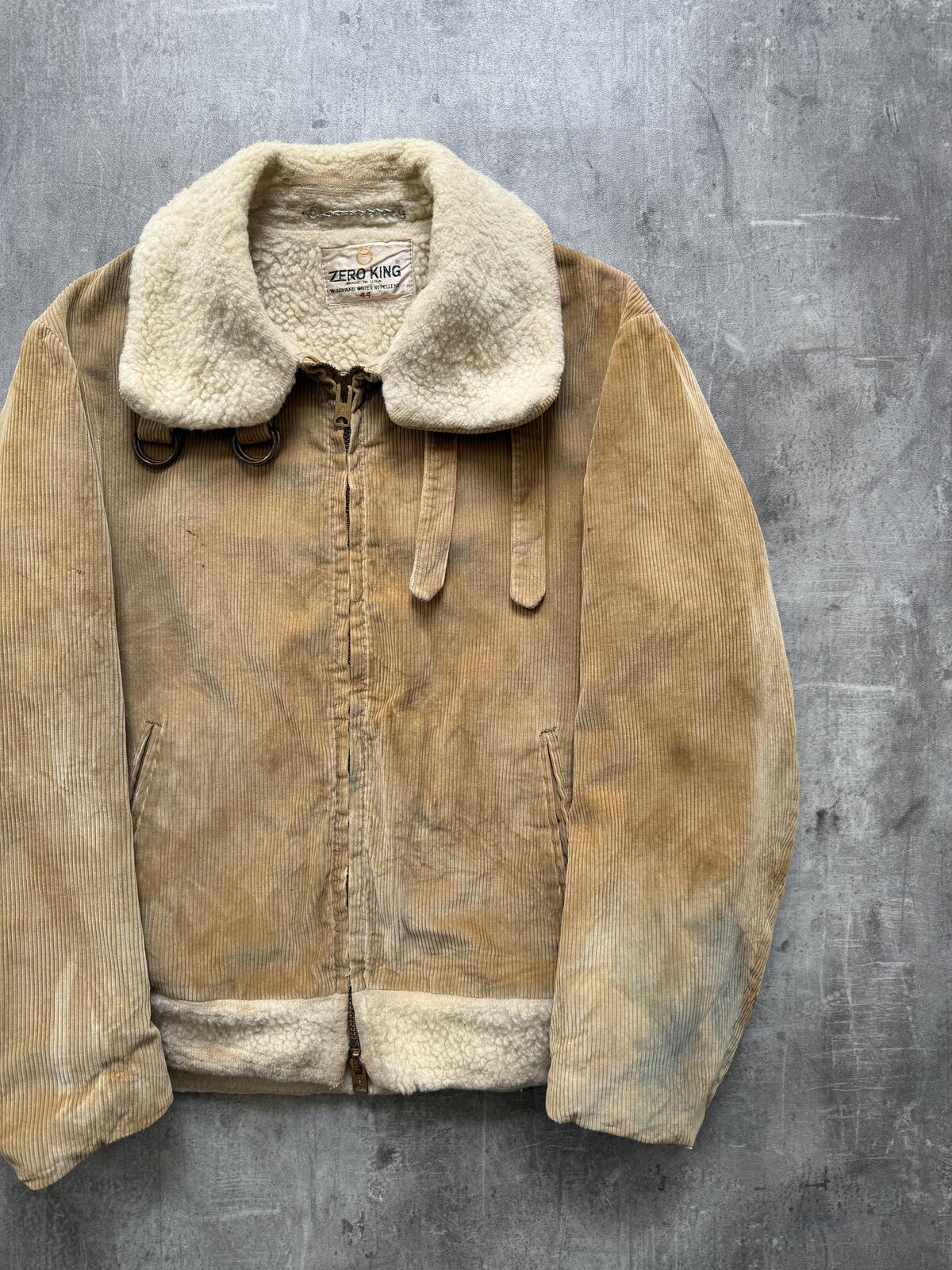 Vintage 1960's Zero King Talon Zip Corduroy Pile Fleece Cropped Bomber Jacket.