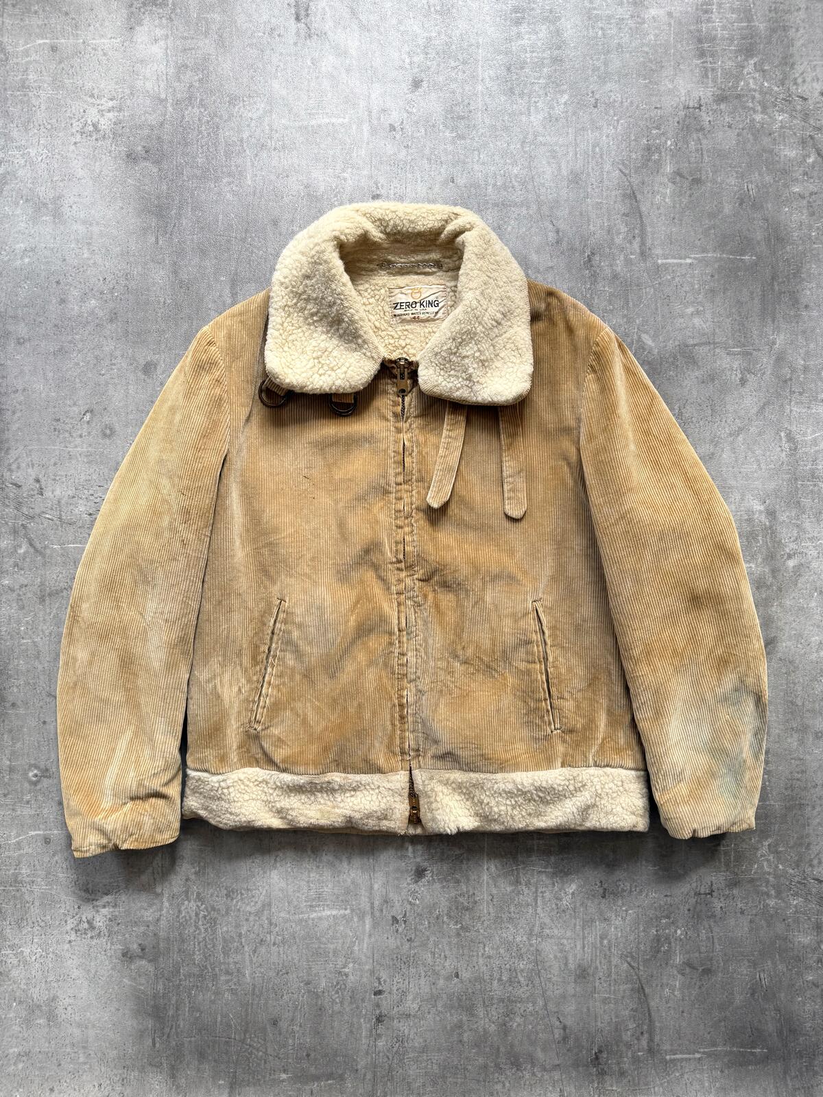 Vintage 1960's Zero King Talon Zip Corduroy Pile Fleece Cropped Bomber Jacket.
